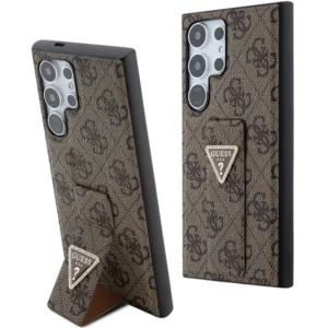 Guess GUHCS24LPGS4TDW S24 Ultra S928 dėklas telefonui rudos spalvos Grip Stand 4G Triangle Strass