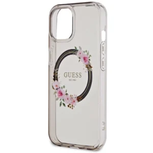 Guess IML Flowers Wreath MagSafe Apple iPhone 15 / 14 / 13 - dėklas telefonui juodos spalvos - Image 6