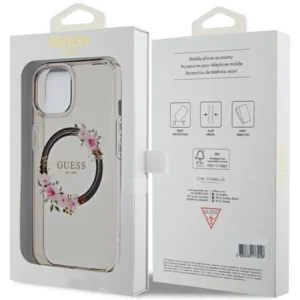Guess IML Flowers Wreath MagSafe Apple iPhone 15 / 14 / 13 - dėklas telefonui juodos spalvos - Image 8