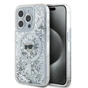 Karl Lagerfeld Liquid Glitter Karl Head MagSafe Apple iPhone 15 Pro - dėklas telefonui skaidrus