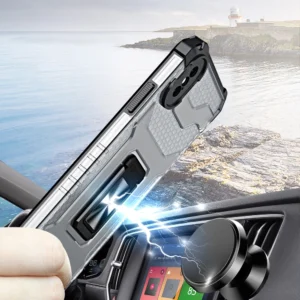 Crystal Ring Kickstand Tough Rugged Cover Apple iPhone XS Max raudonos spalvos - Image 3