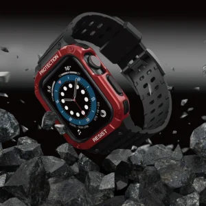 Protect apyrankė su dėklu Apple Watch 7 / 6 / 5 / 4 / 3 / 2 / SE (45 / 44 / 42mm) Dėklas Armor Watch juodos ir raudonos spalvos - Image 6