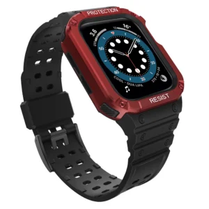 Protect apyrankė su dėklu Apple Watch 7 / 6 / 5 / 4 / 3 / 2 / SE (45 / 44 / 42mm) Dėklas Armor Watch juodos ir raudonos spalvos