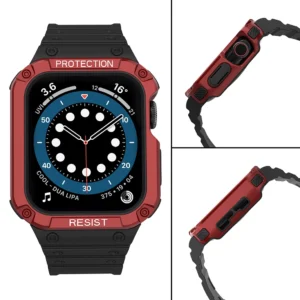 Protect apyrankė su dėklu Apple Watch 7 / 6 / 5 / 4 / 3 / 2 / SE (45 / 44 / 42mm) Dėklas Armor Watch juodos ir raudonos spalvos - Image 4