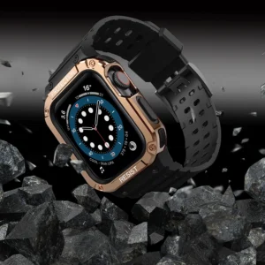 Protect apyrankė su dėklu Apple Watch 7 / 6 / 5 / 4 / 3 / 2 / SE (45 / 44 / 42mm) Dėklas Armor Watch juodos ir rožionio aukso spalvos - Image 6