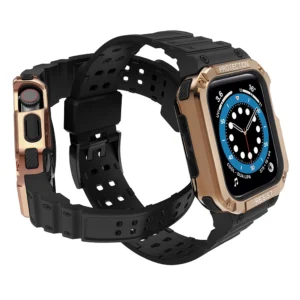 Protect apyrankė su dėklu Apple Watch 7 / 6 / 5 / 4 / 3 / 2 / SE (45 / 44 / 42mm) Dėklas Armor Watch juodos ir rožionio aukso spalvos - Image 3