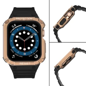 Protect apyrankė su dėklu Apple Watch 7 / 6 / 5 / 4 / 3 / 2 / SE (45 / 44 / 42mm) Dėklas Armor Watch juodos ir rožionio aukso spalvos - Image 4