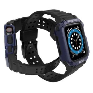 Protect apyrankė su dėklu Apple Watch 7 / 6 / 5 / 4 / 3 / 2 / SE (45 / 44 / 42mm) Dėklas Armor Watch juodos ir mėlynos spalvos - Image 3