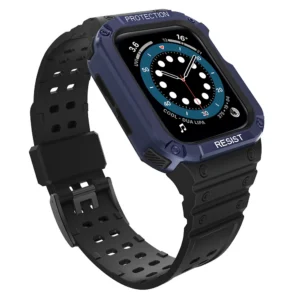 Protect apyrankė su dėklu Apple Watch 7 / 6 / 5 / 4 / 3 / 2 / SE (45 / 44 / 42mm) Dėklas Armor Watch juodos ir mėlynos spalvos