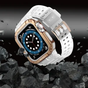 Protect apyrankė su dėklu Apple Watch 7 / 6 / 5 / 4 / 3 / 2 / SE (45 / 44 / 42mm) Dėklas Armor Watch skaidri ir rožinio aukso spalvos - Image 6