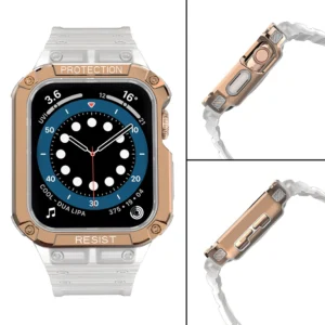 Protect apyrankė su dėklu Apple Watch 7 / 6 / 5 / 4 / 3 / 2 / SE (45 / 44 / 42mm) Dėklas Armor Watch skaidri ir rožinio aukso spalvos - Image 4