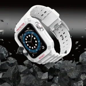 Protect apyrankė su dėklu Apple Watch 7 / 6 / 5 / 4 / 3 / 2 / SE (45 / 44 / 42mm) Dėklas Armor Watch baltos spalvos - Image 6