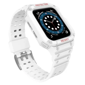 Protect apyrankė su dėklu Apple Watch 7 / 6 / 5 / 4 / 3 / 2 / SE (45 / 44 / 42mm) Dėklas Armor Watch baltos spalvos