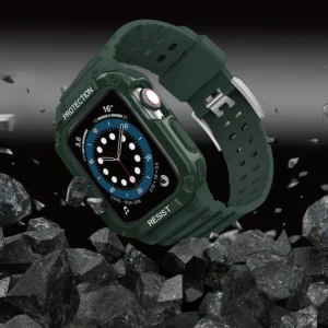 Protect apyrankė su dėklu Apple Watch 7 / SE (45/44 / 42mm) Dėklas Armored Watch žalios saplvos - Image 6
