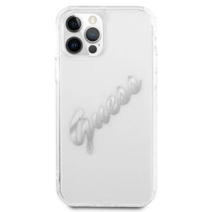 Apple iPhone 12 Pro Max Guess dėklas Vintage Script Silver (GUHCP12LKTRSVSI) skaidrus - Image 3