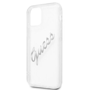 Apple iPhone 12 Pro Max Guess dėklas Vintage Script Silver (GUHCP12LKTRSVSI) skaidrus - Image 6