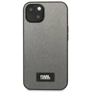 Apple iPhone 13 Mini Karl Lagerfeld dėklas Saffiano Plaque (KLHCP13SSFMP2DG) sidabrinės spalvos - Image 3