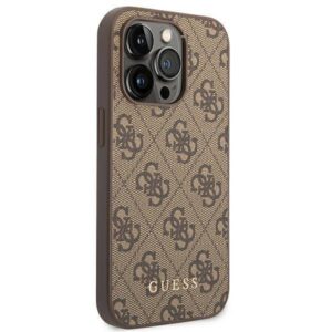 Apple iPhone 14 Pro Guess Dėklas 4G Metal Gold Logo rudos spalvos - Image 4