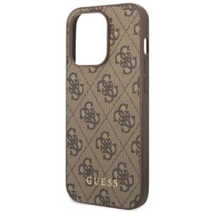 Apple iPhone 14 Pro Guess Dėklas 4G Metal Gold Logo rudos spalvos - Image 6