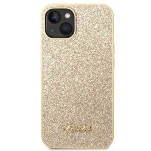 Apple iPhone 14 Guess Hard case Glitter Script telefono dėklas aukso spalvos - Image 3