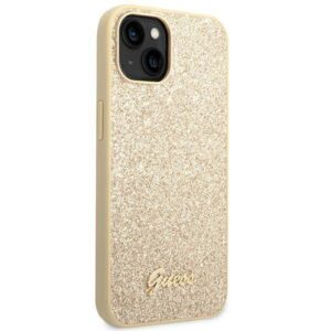 Apple iPhone 14 Guess Hard case Glitter Script telefono dėklas aukso spalvos - Image 4