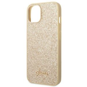 Apple iPhone 14 Guess Hard case Glitter Script telefono dėklas aukso spalvos - Image 6