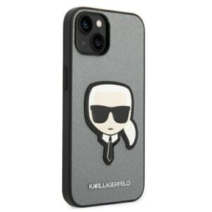 Apple iPhone 14 plus Karl Lagerfeld dėklas Saffiano Karl`s Head Patch sidabrinės spalvos - Image 4