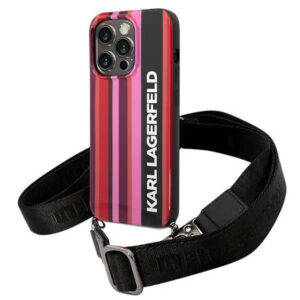 Apple iPhone 14 Pro Karl Lagerfeld dėklas Color Stripes Strap rožinės spalvos - Image 3