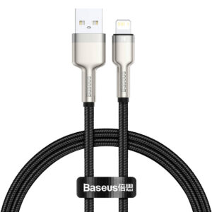USB kabelis for Lightning Baseus Cafule, 2.4A, 0,25m juodos spalvos