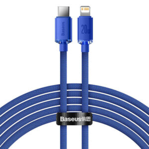 Baseus Crystal Shine kabelis USB-C į Lightning, 20W, PD, 2m mėlynos spalvos