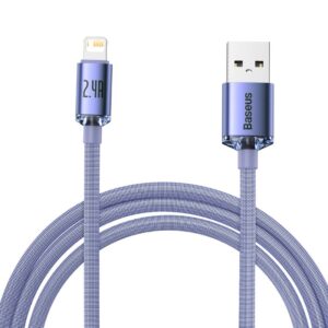 Baseus Crystal Shine kabelis USB į Lightning, 2.4A, 2m violetinės spalvos