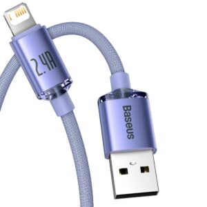 Baseus Crystal Shine kabelis USB į Lightning, 2.4A, 2m violetinės spalvos - Image 3