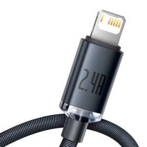 Baseus Crystal Shine kabelis USB į Lightning, 2.4A, 2m juodos spalvos - Image 3