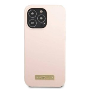 Apple iPhone 13 Pro Max Guess Dėklas silikoninis Logo Plate MagSafe (GUHMP13XSPLP) rožinės spalvos - Image 3