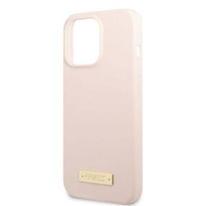 Apple iPhone 13 Pro Max Guess Dėklas silikoninis Logo Plate MagSafe (GUHMP13XSPLP) rožinės spalvos - Image 6