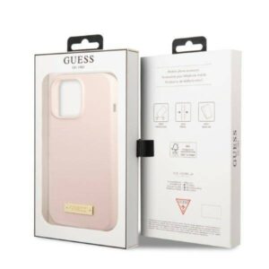 Apple iPhone 13 Pro Max Guess Dėklas silikoninis Logo Plate MagSafe (GUHMP13XSPLP) rožinės spalvos - Image 8