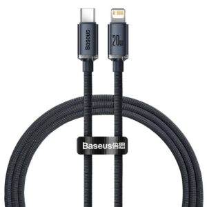 Baseus Crystal kabelis USB-C į Lightning, 20W, PD, 1.2m juodos spalvos