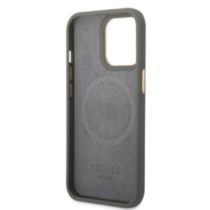 Apple iPhone 13 Pro Guess dėklas Peony Logo Plate MagSafe (GUHMP13LSAPSTG) pilkos spalvos - Image 7