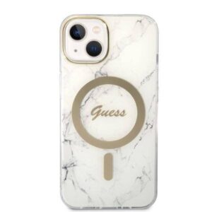 Apple iPhone 14 Plus Guess dėklas Marble MagSafe + Belaidis Įkroviklis (GUBPP14XH4EACSP) baltos spalvos - Image 3