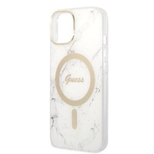 Apple iPhone 14 Plus Guess dėklas Marble MagSafe + Belaidis Įkroviklis (GUBPP14XH4EACSP) baltos spalvos - Image 6