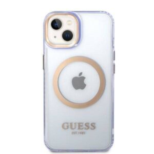 Apple iPhone 14 Guess Dėklas Gold Outline Translucent MagSafe (GUHMP14SHTCMU) violetinės spalvos - Image 3