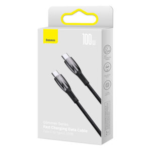 USB-C kabelis USB-C Baseus Glimmer Series, 100W, 1m juodos spalvos - Image 5