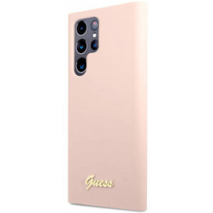 Samsung Galaxy S23 Ultra Guess silikoninis dėklas Script Metal Logo (GUHCS23LLSLMGPP) rožinės spalvos - Image 4