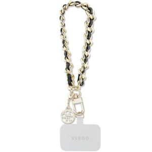 Guess GUOUCHSAMC4K Universal Hand Strap dėklas telefonui juodos spalvos Saffiano Chain 4G Charm