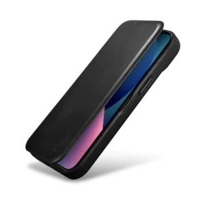 iCarer CE Oil Wax Premium Leather Leather Apple iPhone 14 Plus Magnetic atverčiamas MagSafe dėklas telefonui juodos spalvos (AKI14220707-BK) - Image 9