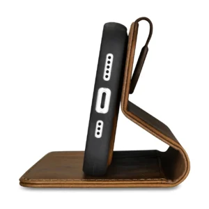 iCarer Oil Wax Wallet 2in1 Apple iPhone 14 Leather atverčiamas Anti-RFID dėklas telefonui rudos spalvos (WMI14220721-TN) - Image 9