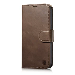 iCarer Oil Wax Wallet 2in1 Apple iPhone 14 Plus Anti-RFID Leather atverčiamas dėklas telefonui rudos spalvos (WMI14220723-BN)