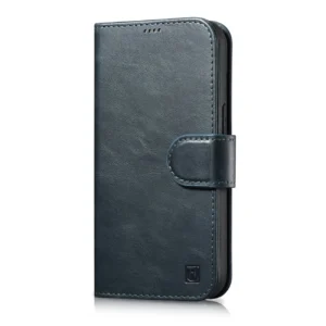 iCarer Oil Wax Wallet 2in1 Apple iPhone 14 Plus Anti-RFID Leather atverčiamas dėklas telefonui mėlynos spalvos (WMI14220723-BU)
