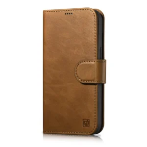 iCarer Oil Wax Wallet 2in1 Apple iPhone 14 Plus Anti-RFID Leather atverčiamas dėklas telefonui rudos spalvos (WMI14220723-TN)