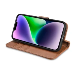 iCarer Wallet 2in1 iPhone 14 leather atverčiamas Anti-RFID dėklas telefonui rudos spalvos (WMI14220725-BN) - Image 9